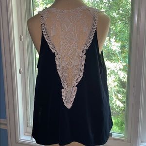 FOREVER 21 crochet back navy tank